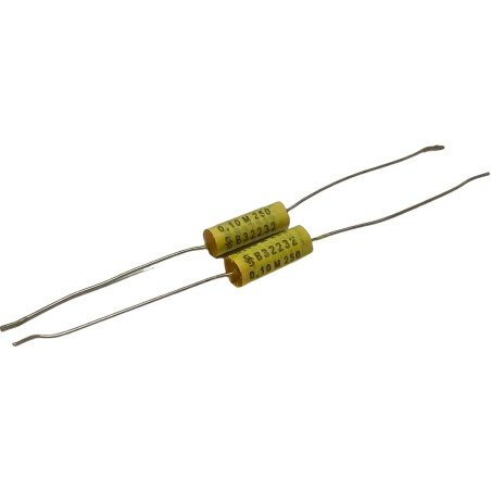 0.1uF 100nF 250V Axial Film Polyester Capacitor B32232 Siemens 13x4.75mm Qty:2