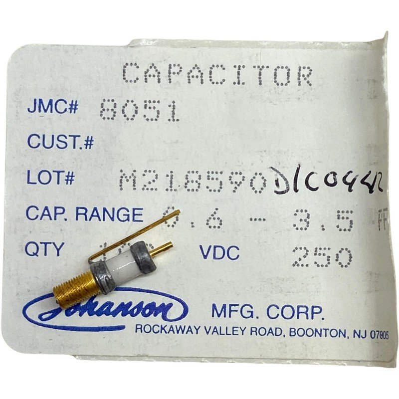 8051 JOHANSON PISTON VARIABLE RF CAPACITOR TRIMMER 0.6-3.5PF 250VDC Q:10000