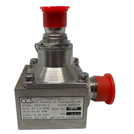 250F144-2 1215454-203 CCS Flow Switch 250PSIG 28V Incr:4.4GPM Decr:4.0GPM