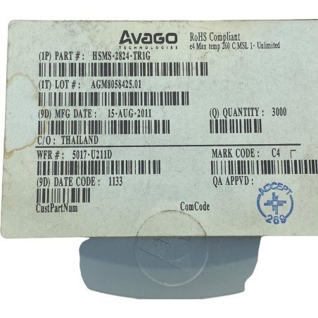 HSMS-2824-TR1G Avago Surface Mount RF Schottky Barrier Diode 15V Qty:3000