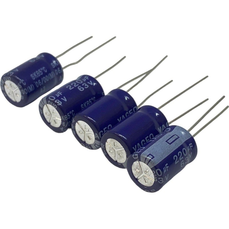 220uF 63V Radial Electrolytic Capacitor Yageo 15x10mm Qty:5