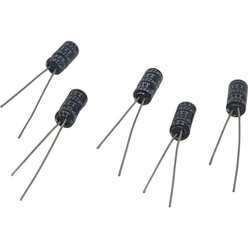 22uF 25V Radial Electrolytic Capacitor ITT 11.5x5mm Qty:5