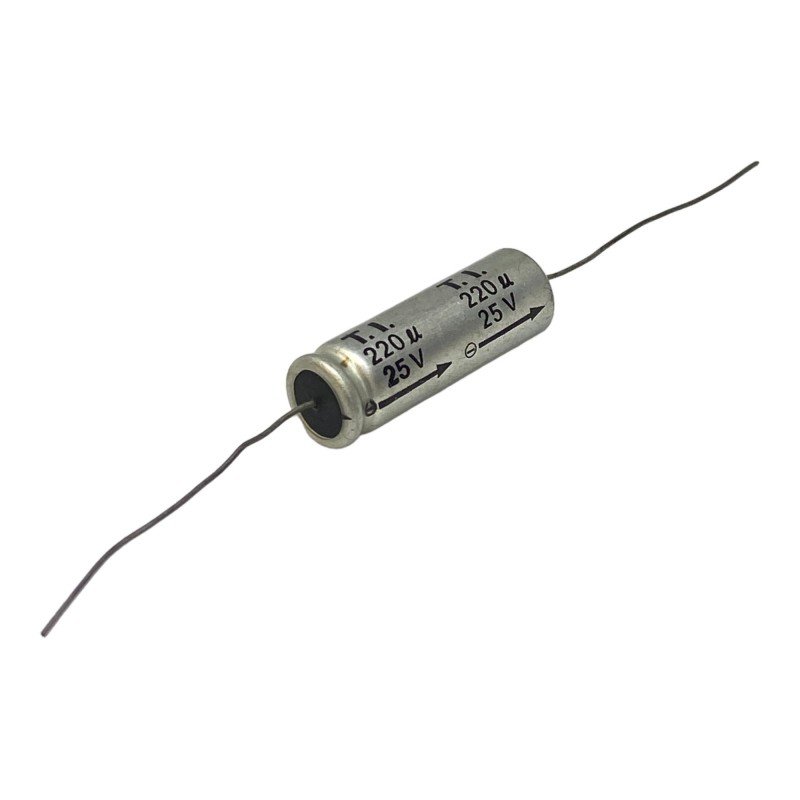 220uF 25V Axial Electrolytic Capacitor TI 31x10mm