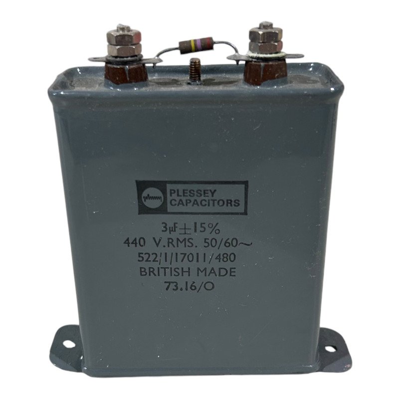 3uF 440V AC Paper In Oil Capacitor Plessey - TCC 522/I/17011/480 Made in UK