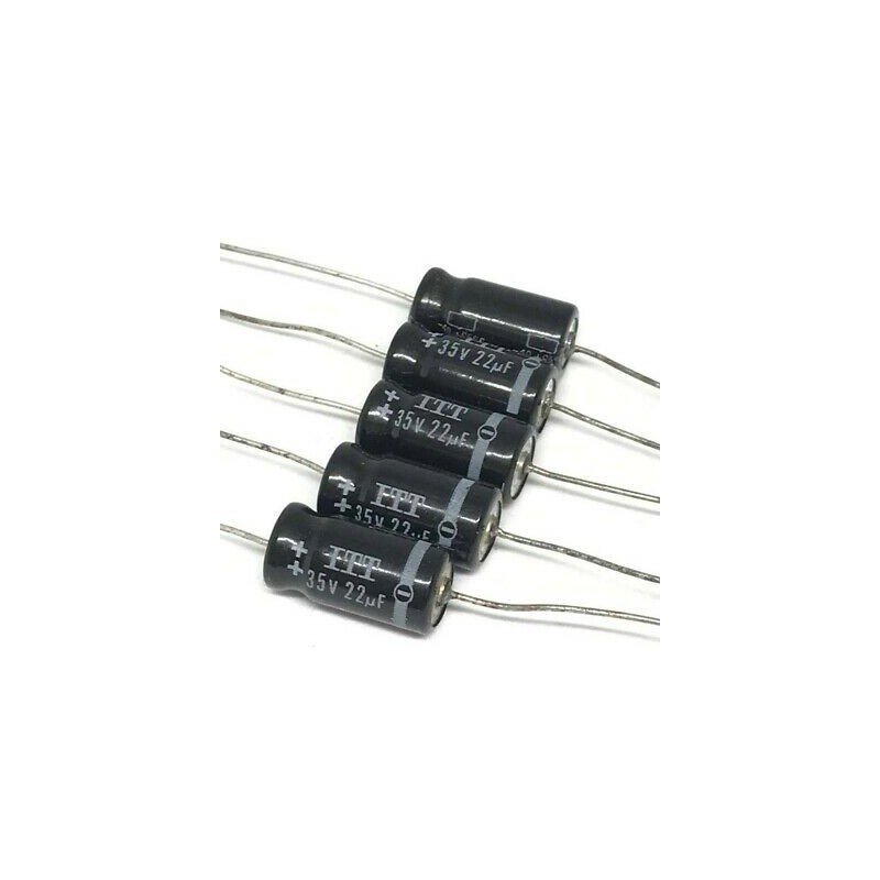 22UF 35V AXIAL ELECTROLYTIC CAPACITOR ITT QTY:5