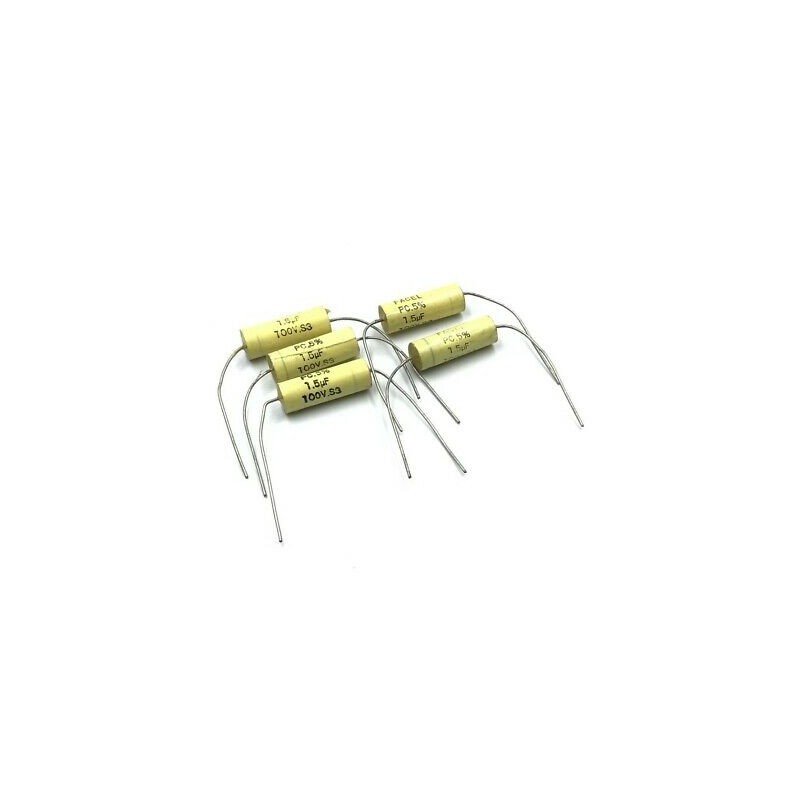 1.5UF 100V AXIAL POLYPROPYLENE AUDIO CAPACITOR 21X10MM FACEL [QTY:5]